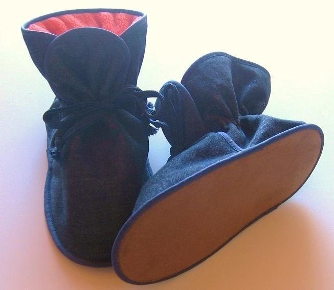 Custom MAMA Boots - Navy Denim, your CHOICE of FLEECE color - Women's slippers, house shoes, Etsy