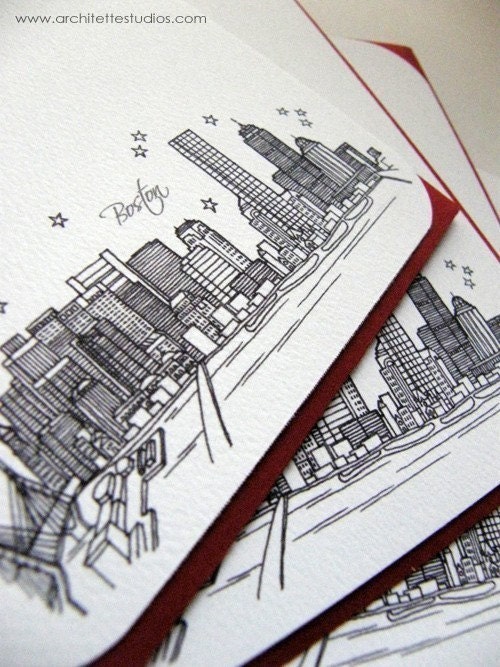 Boston, Massachusetts - United States - City Skyline Series - Notecards (8)