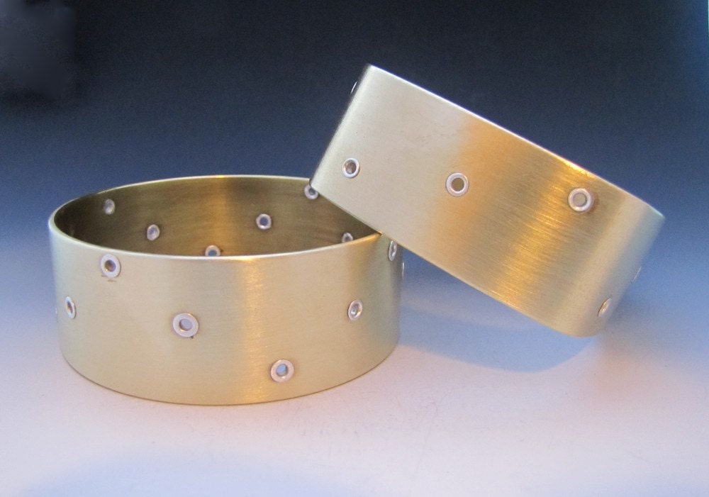 Large Riveted Brass Bangle (Square)