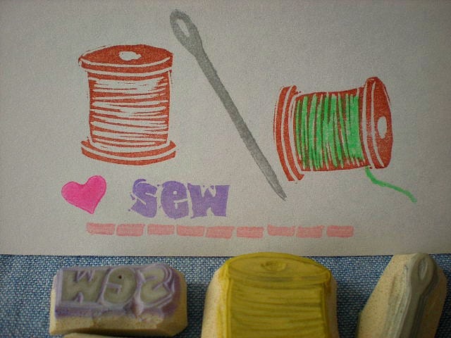 sewing rubber stamp set, hand carved rubber stamps, handmade stamps