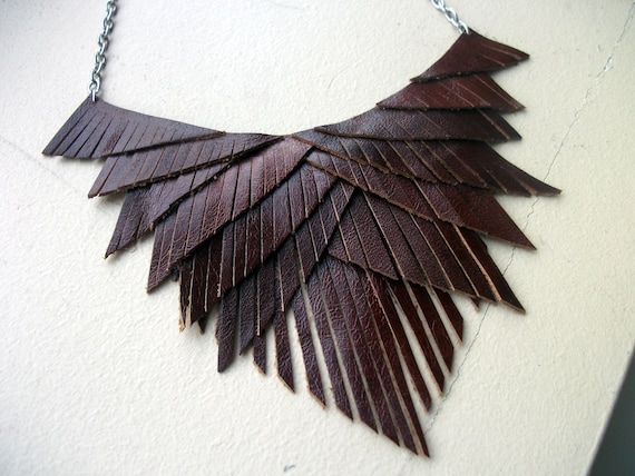 Brown Leather Fringe Necklace