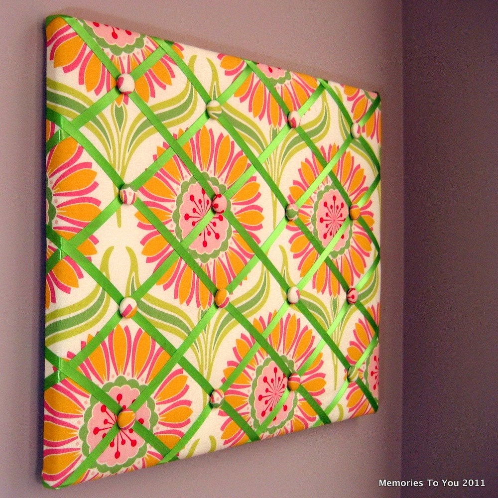 16x20 Memory Board or Bow Holder Pink Yellow Green Lemonade