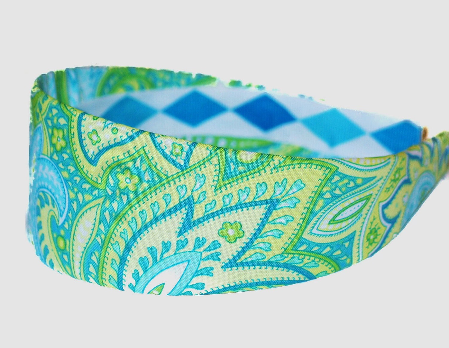 Headband - Beautiful Aqua Blue, Green, Yellow Floral, WIDE Headband for Women or Girls