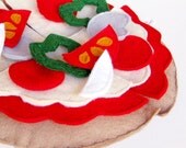 Wool Felt Play Food Pizza with Vegetables and Pepperoni Toy