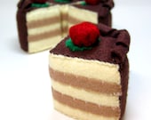 Wool Felt Food Cake - Chocolate Raspberry Cake Slice Toy Set