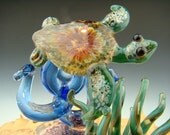 Art GLASS Sea Turtle Sculpture Paperweight Aquarium Boro Lampwork KT (Made to Order)