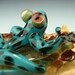 Glass Frog Pendant Polka dot Black and Aqua Lampwork Borosilicate Focal Boro Bead Sun Catcher Totem VGW KT (made to order)