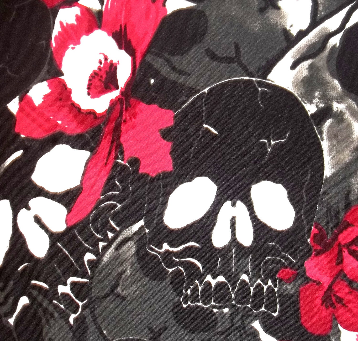 AMAZING Black White Monochrome Skull Flower Stretch Dance Active Wear Fabric BTY