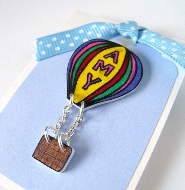 CUSTOM name hot air balloon brooch with dangly basket