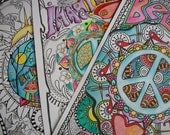 Hippie Coloring Pages, The Poster  Collection, Set of 3, Singleton Hippie Art