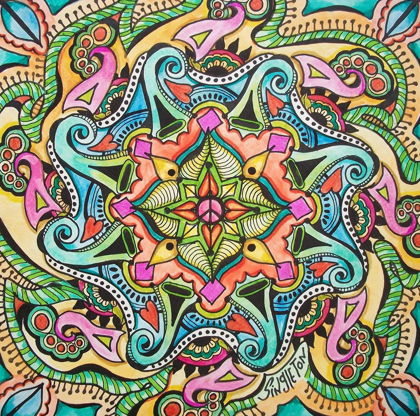 For the Love of Peace, Singleton Hippie Art, Original Mandala