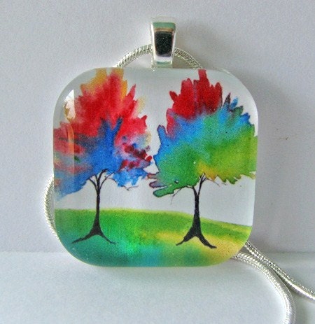 Reflections of Sunset, Trees, Art Pendant