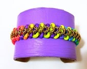 Big Summer Sale- Neon and Purple Leather Cuff