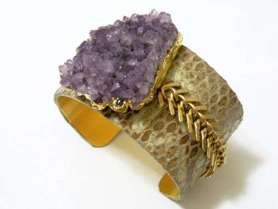 Amethyst  Leather Cuff