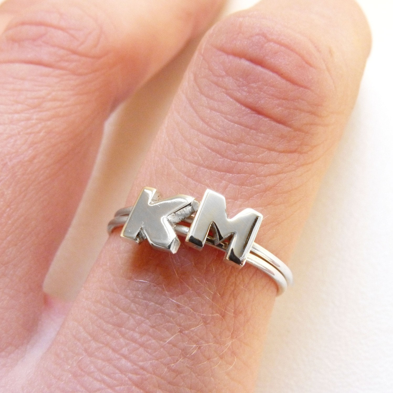 Personalized jewelry, Sterling silver Stacking rings, Two Initial Rings, Made to order, Custom Ring, Letter, Ring Lyrics, Personalized