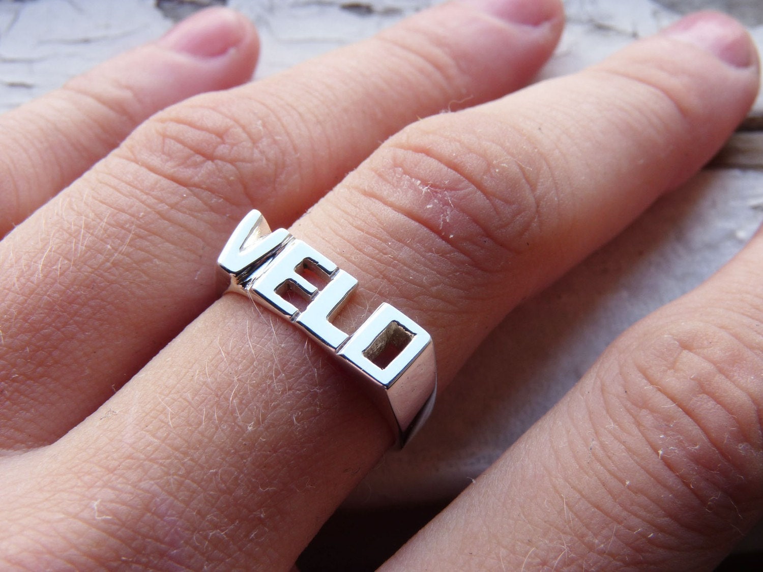 Word Signet Ring Sterling silver, Made to order Sizes 1 to 8 1/2, Personalized Letter, ABC, Four letters