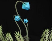 Fern Plant with Blue Lady Slippers Origami Ikebana