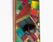Wall Hook Handmade Paper Colorful Mosaic Stained Glass Quilt Pattern Reclaimed Wood