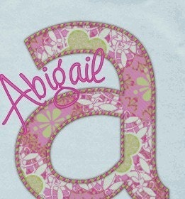 Baby Onesies Faux Applique Initial and Name Pink and Green Baby Bodysuit Creeper