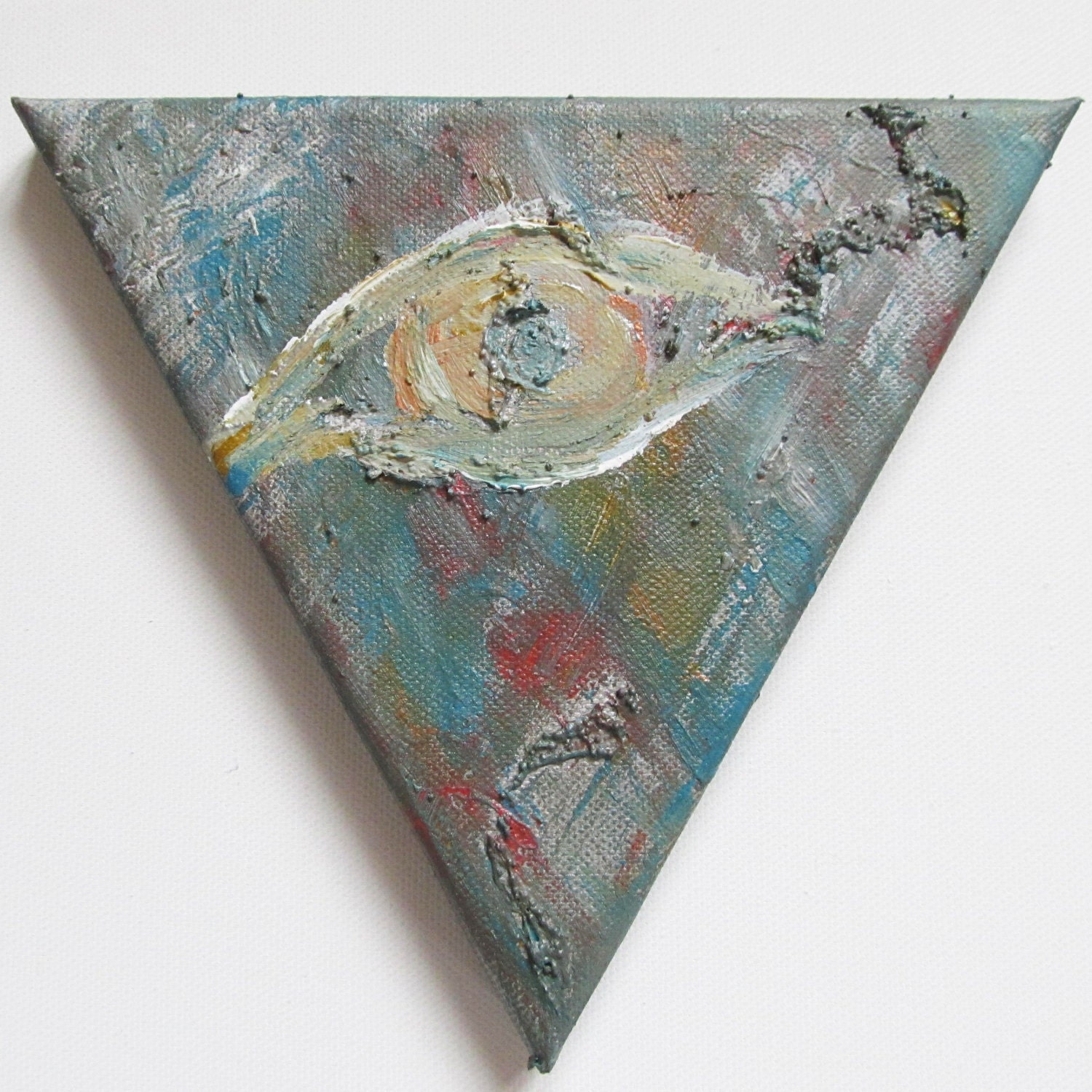 EYE  no.2 . Original Acrylic painting 8x8x8 on stretched triangle canvas . Contemporary Modern Surreal Visionary Art