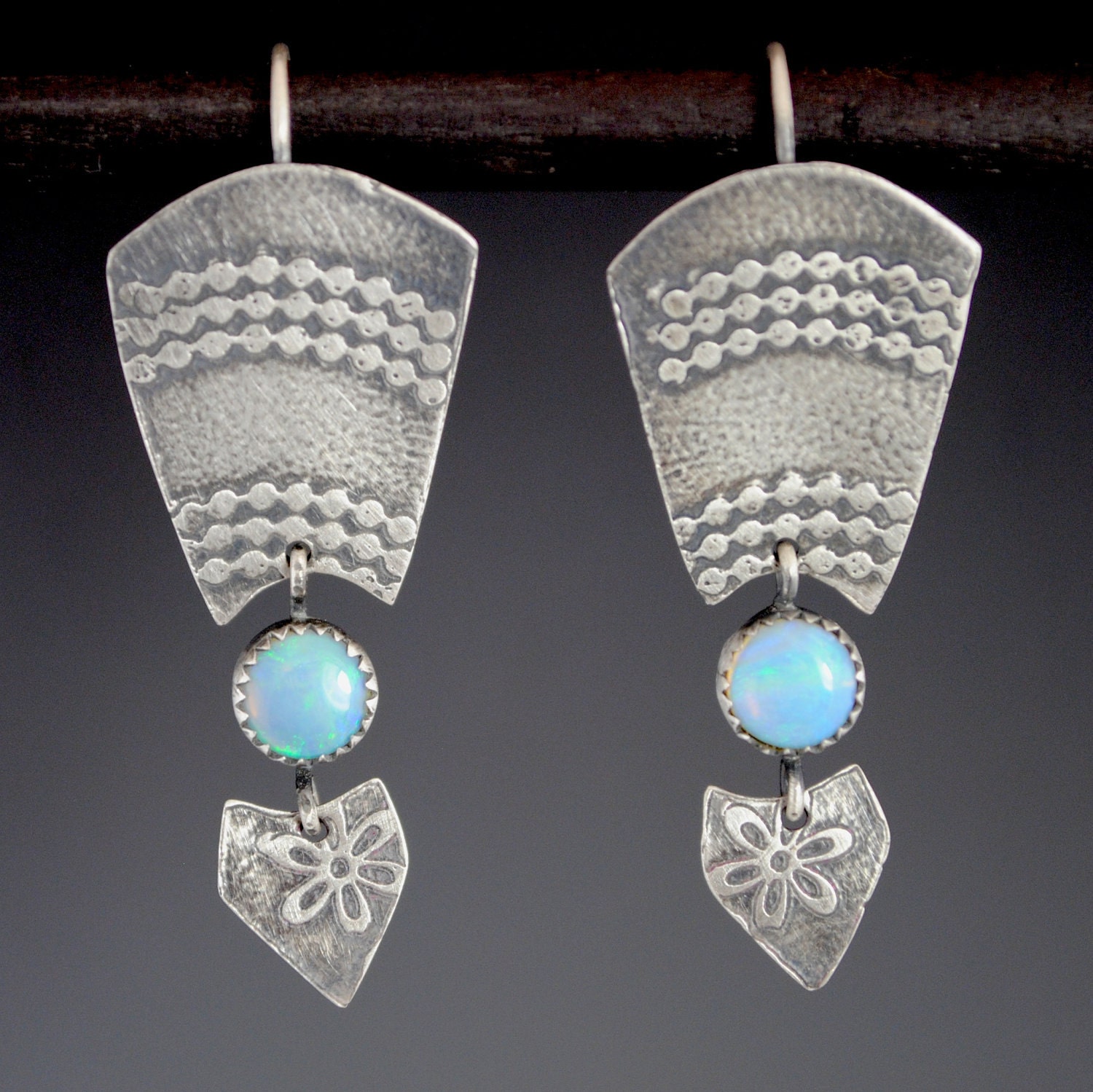 Opal Earrings - Etched Opal Earrings