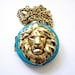 Turquoise Lion Necklace, Metal, Brass, Handmade by RotsinaCreations