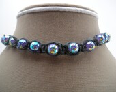 Black Hemp Choker with Purple Glass Beads