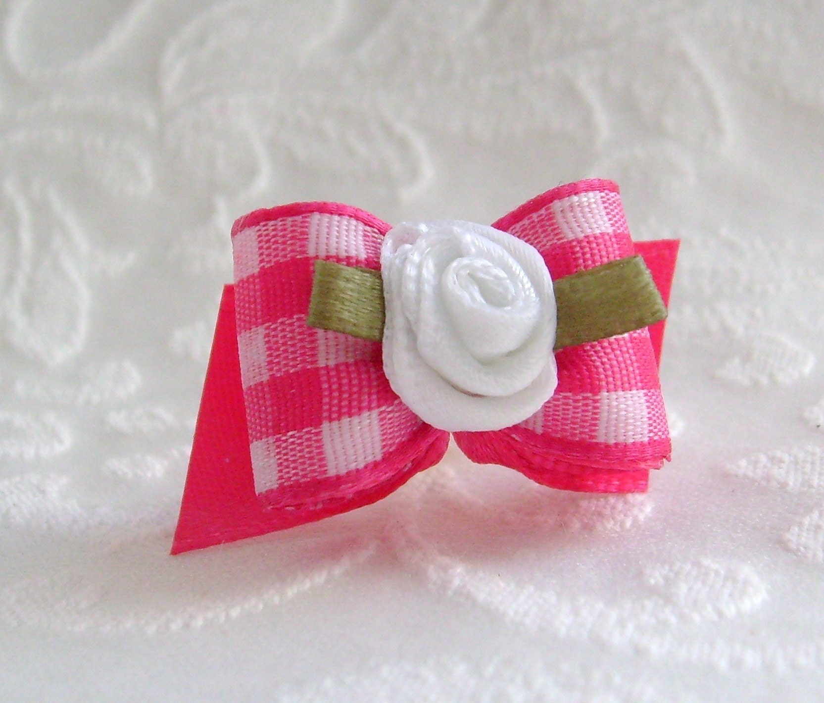 5/8 Bright Pink Check Bow