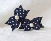 Dog Bow- Navy Blue Polka Dot Pair