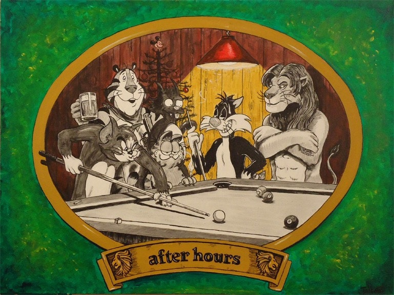 AFTER HOURS original painting featuring famous cartoon cats by David Russell Talbott