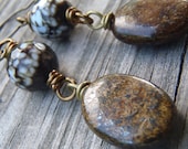 E308 Agate and Bronzite Dangle Earrings