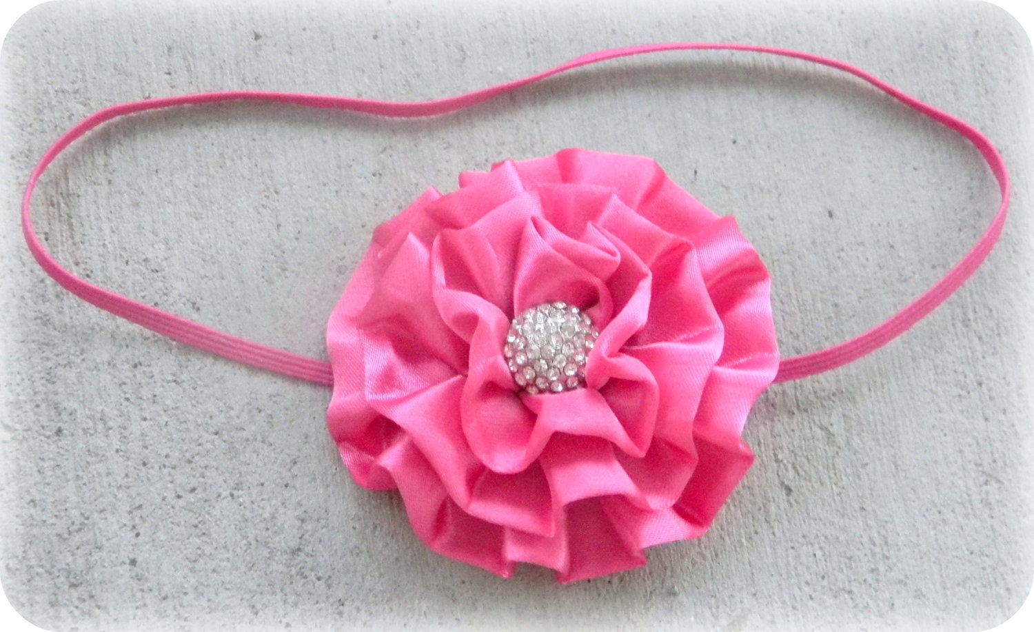 Newborn Headband - Baby Flower Headband - Infant Headband - Toddler Headband - Hot Pink satin Flower on thin elastic - Photography Prop