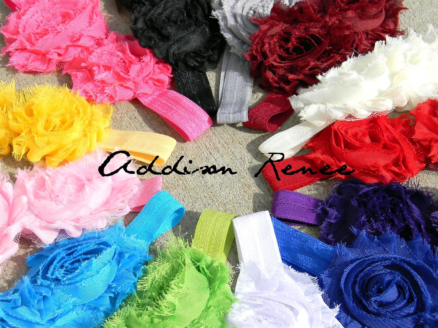 baby headband - flower headband - YOUR CHOICE of 1 raveled rosette double flowers on soft stretch headband