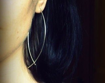 Almond, Hoop Earrings - big sterling silver open hoop earrings