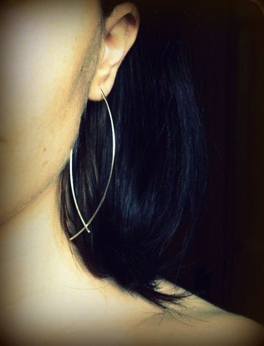 Almond, Hoop Earrings - big sterling silver open hoop earrings