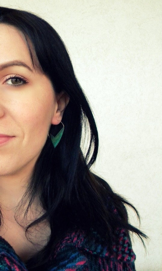 Geometric Verdigris Earrings - handmade copper and sterling silver dangle earrings with verdigris patina, Etsy
