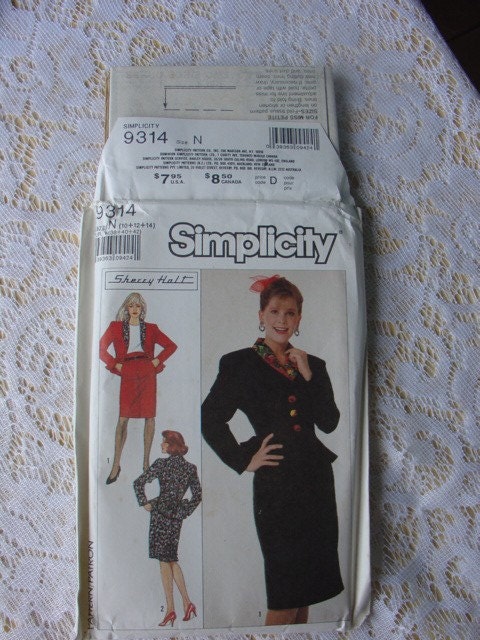Vintage Simplicity Pattern 9314, Two piece dress suit sizes 10, 12, 14, uncut