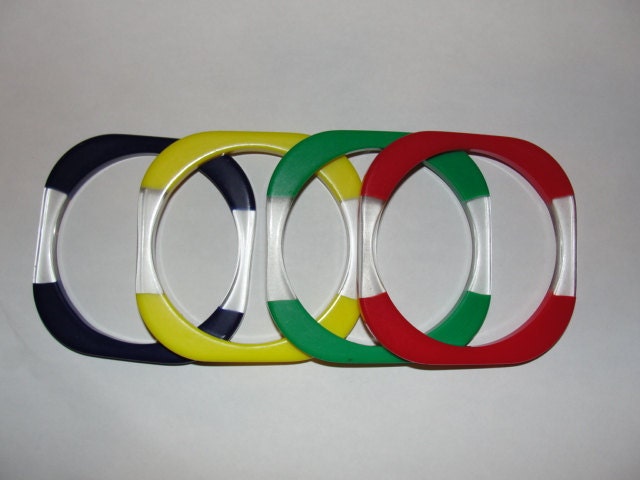 Multi Colored Lucite Bracelets Clear, Red, Green, Yellow, and Blue