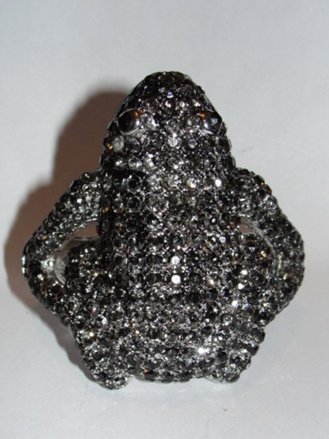 Silvertone Costume Metal Rhinestone Frog Bracelet with Black Enamel