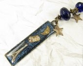 Paris Nights Dark Blue Necklace, Long Chain, Brass Accents, Eiffel Tower