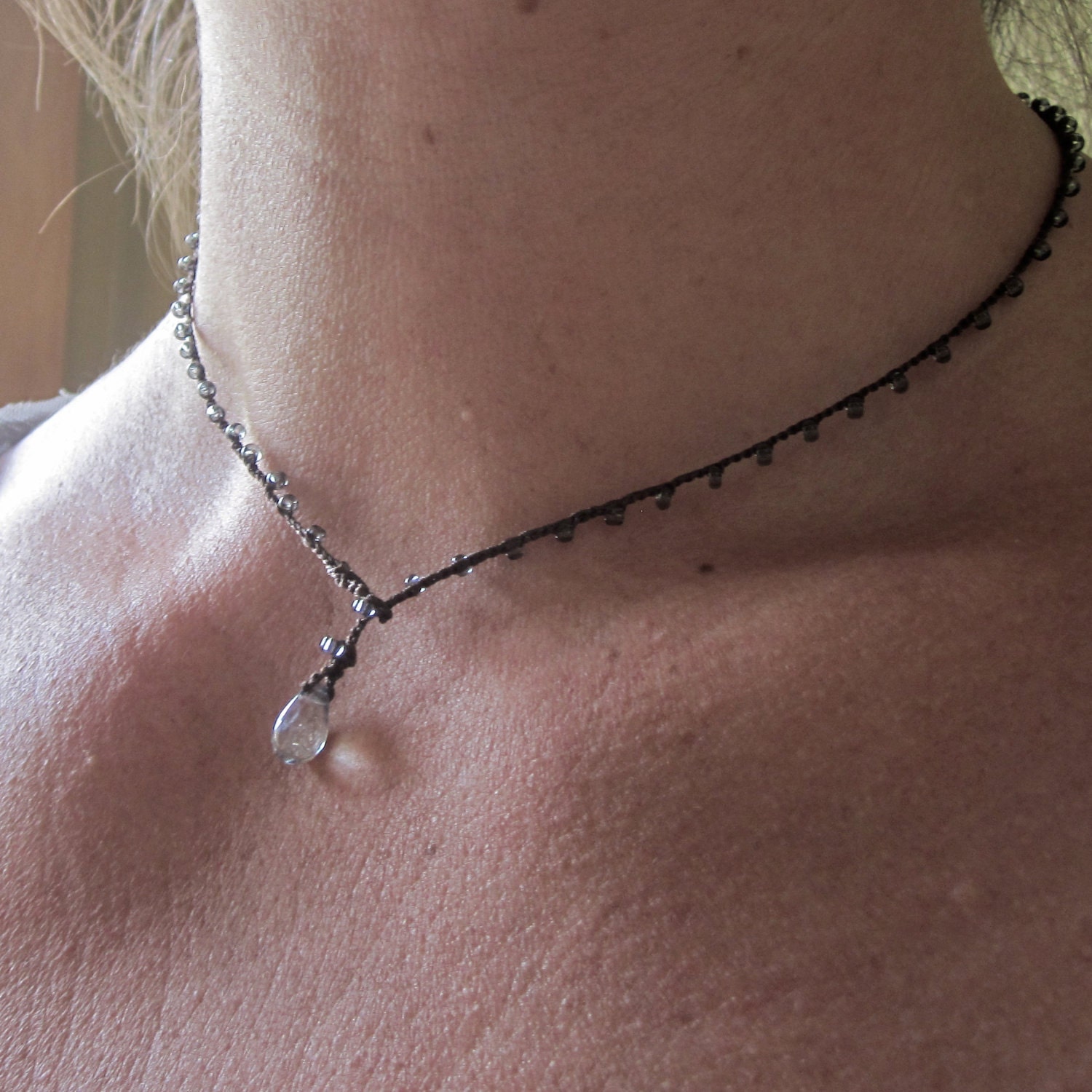Simply Gray adjustable crocheted beaded lariat necklace