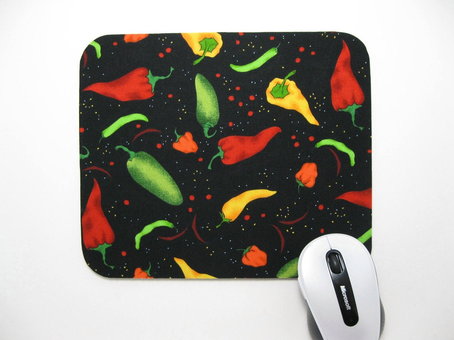 Mouse Pad, Computer Mouse Pad, Fabric Mousepad    Chili Pepper Fiesta