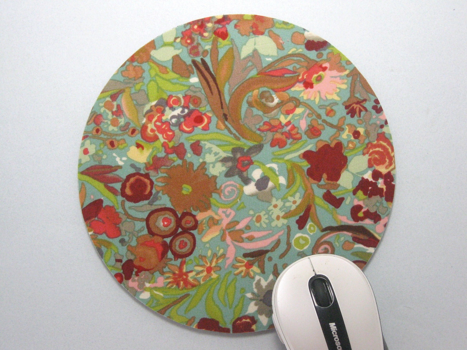 Mouse Pad, Round Fabric  Mousepad or Trivet     Victorian Garden Round