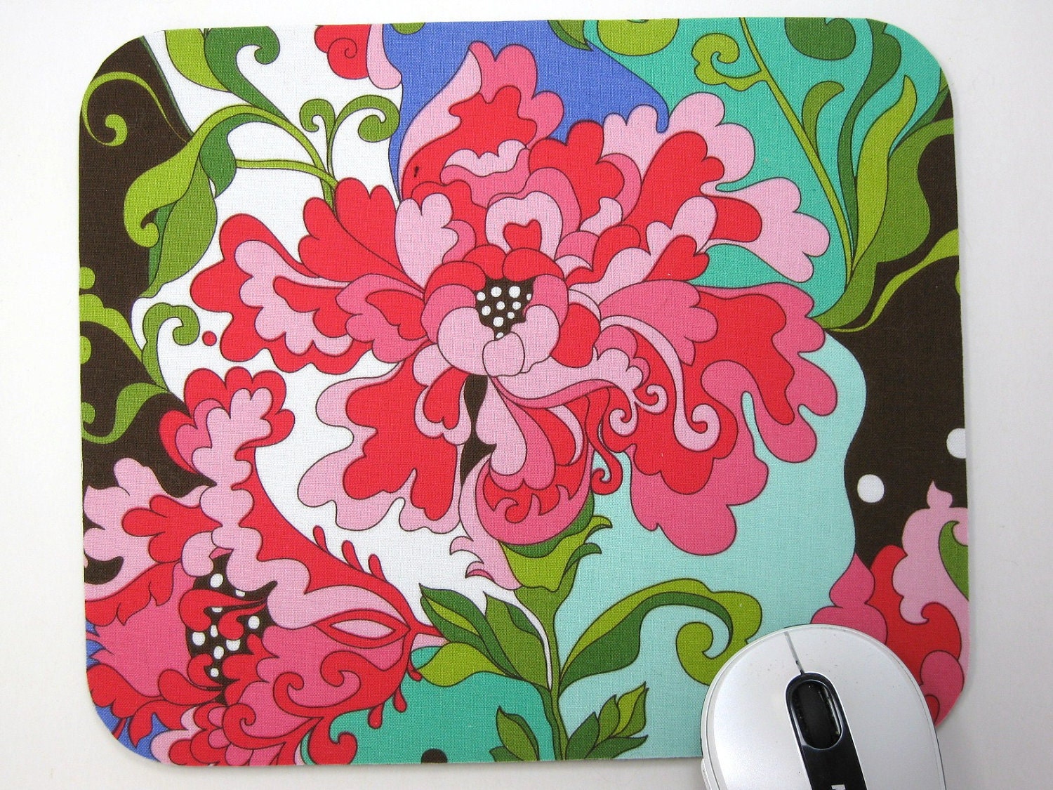 Mouse Pad, Computer Mouse Pad, Fabric Mousepad      Fancy Peonies Floral