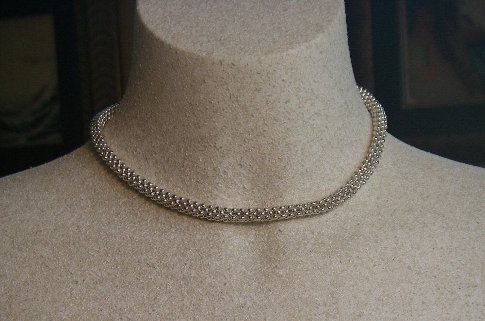 Woven Silver Bead Necklace