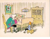 play me a song, grandpa is the piano man, Fairytales Hans Christian Andersen postcard, Russian vintage post card no. 16, artist A. Kokorin,