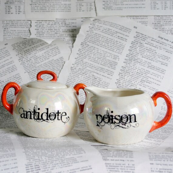 Iridescent Orange Poison Antidote altered vintage Sugar dish and creamer