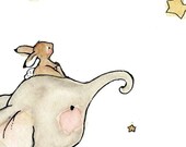 WISH UPON A STAR  Elephant and Rabbit Print 8x10 --- BUY ANT 3, GET 1 FREE ---