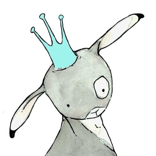 FALL SALE -- Royal Grey Rabbit in an Aqua Crown -- 8x10 Archival Print -- Children's Art
