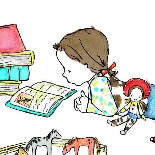 Western Read dark haired cowgirl 5x7 Children's Art Print